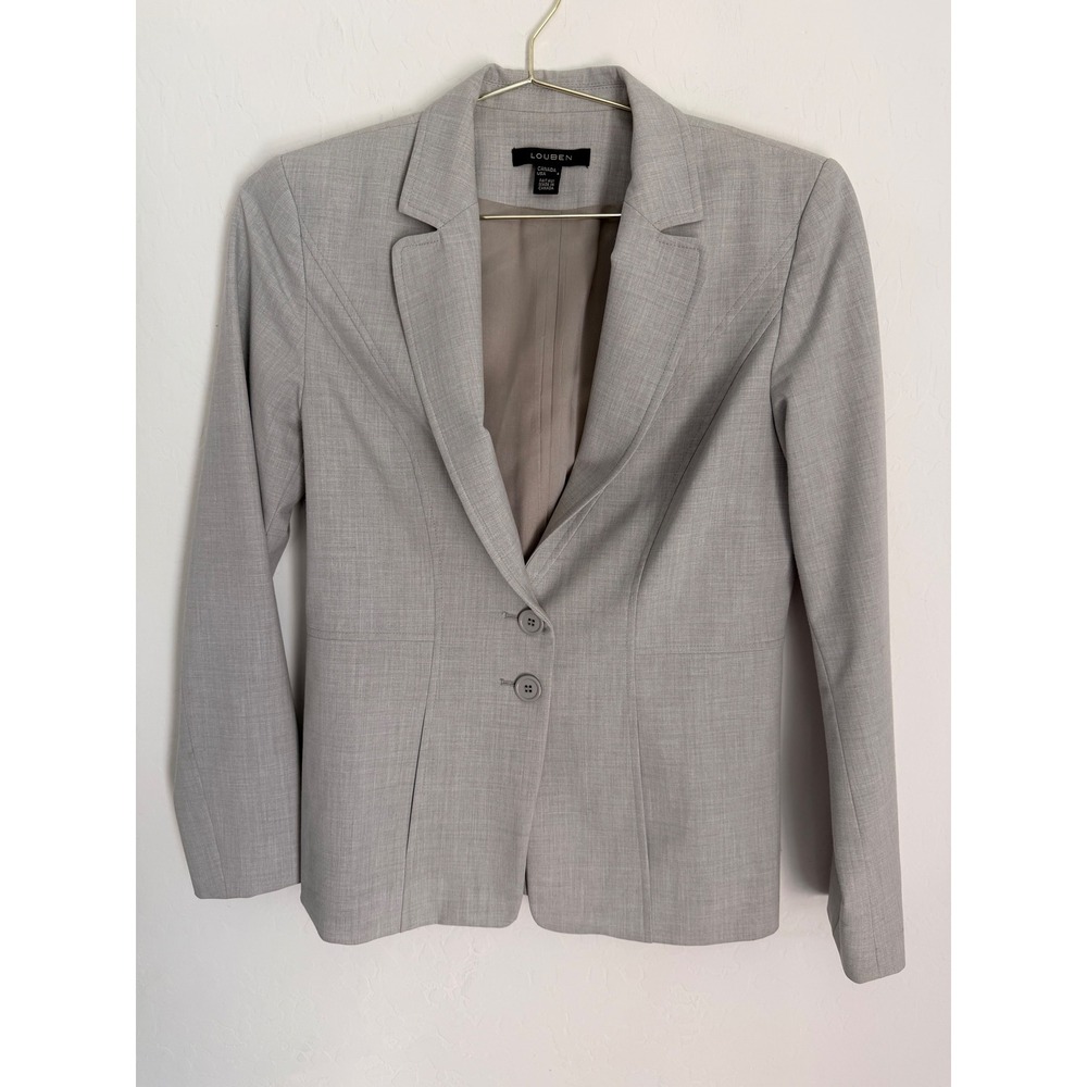 LOUBEN Women Gray Single Button Blazer Jacket Size 4
